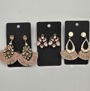 LOFT & Express Statement Earrings Rose Gold Fringe Rhinestones Gold Tone